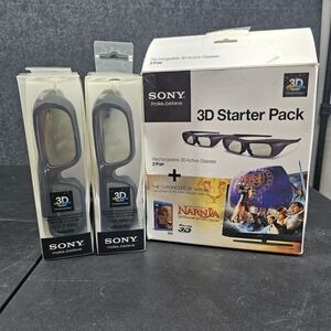 2 SONY 3D Glasses Black HU099FS w Dust Jacket Drawstring Cases DVD Not Included
